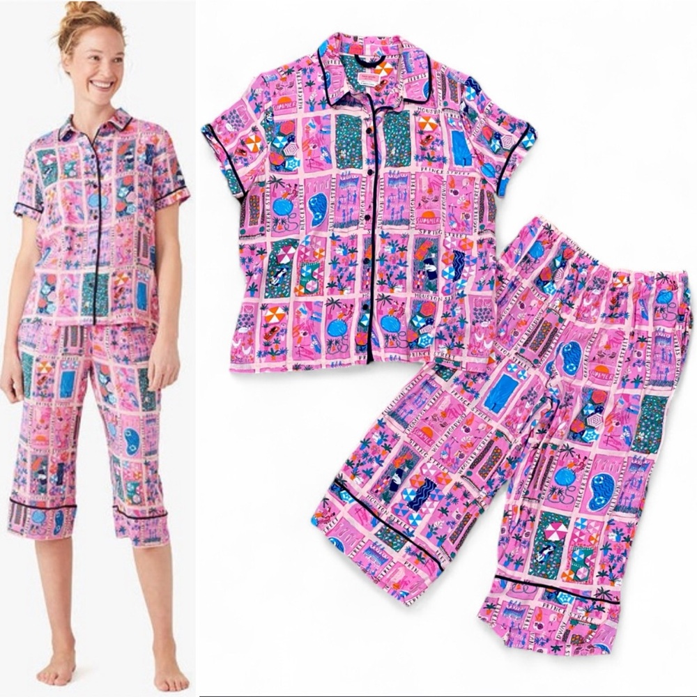 KATE SPADE pink “New York rooftop scene” print pajama set EUC